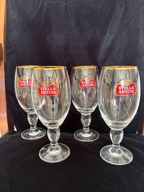 Stella Artois Gold-Rimmed Beer Goblet Set - Clear Glass (4-Pack)